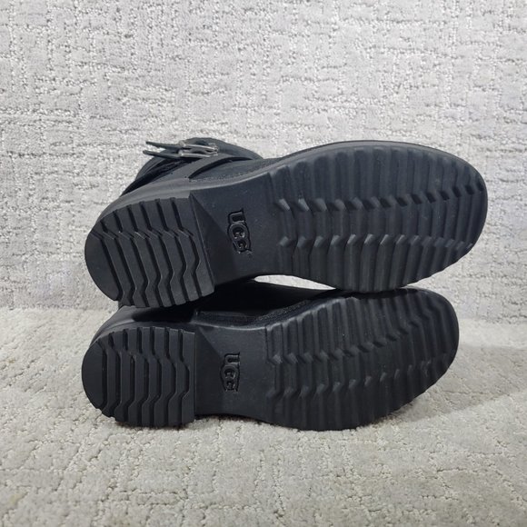 UGG Lorna Women's Size US 6 Black Suede Leather Ankle Biker Moto Boots 1095155 - Picture 9 of 11